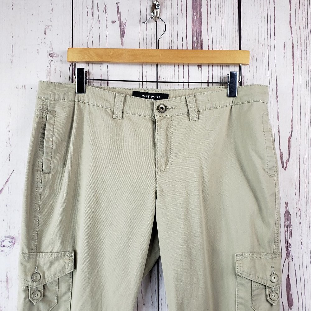 Nine West Jeans Cargo Pants Womens Size 12/30 Stretch Cropped Flat Front Beige